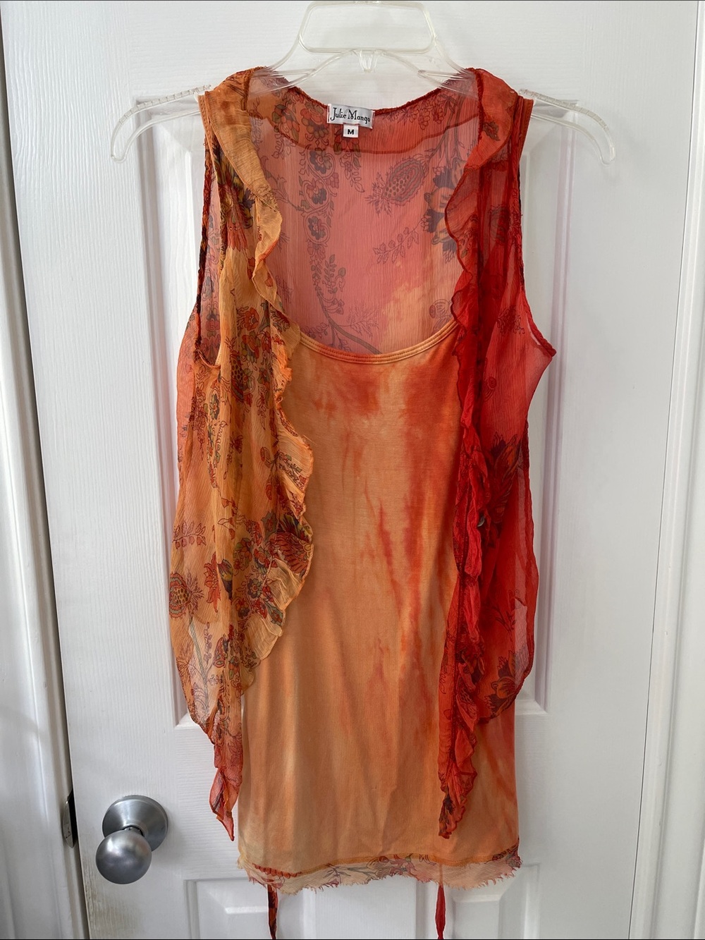 Orange & Red Sleeveless Ruffled Layered Tank Top